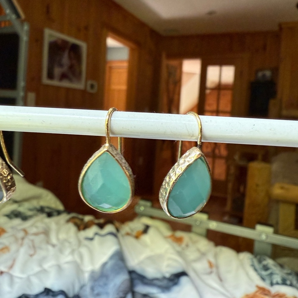 Stella & Dot Green and Gold Statement Earrings